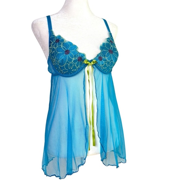 Vintage Y2K Floral Coquette Bow Mesh Cami Chemise Lingerie Phoebe S - Picture 16 of 17